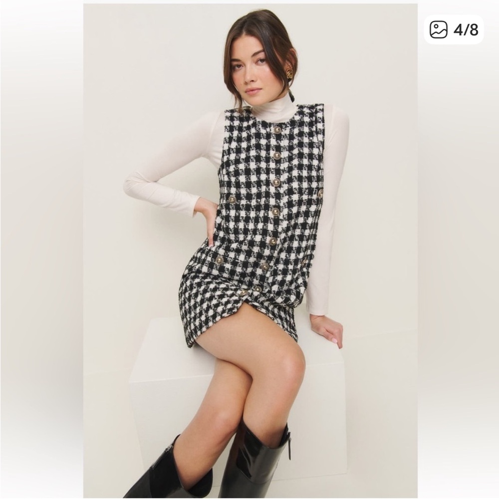 New Chic and Classic Reformation Tropez Tweed Shift Dress Black Checkered - Picture 5 of 11